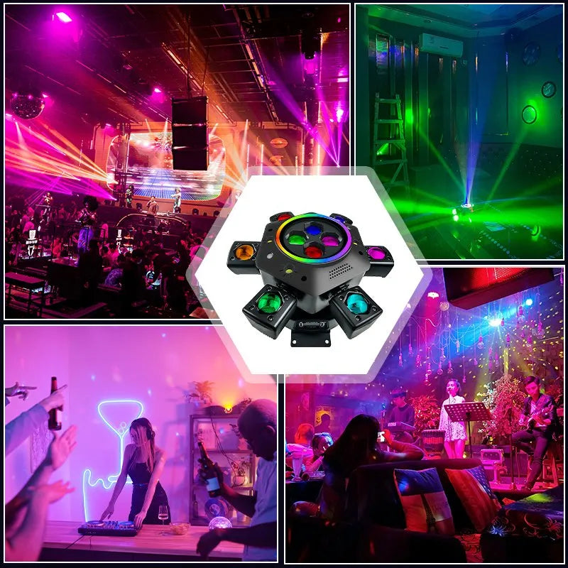 MDT Super 6-IN-1 Moving Head DJ Lights with RGBW 6-Arm Beams, Bee-Eyes Effect