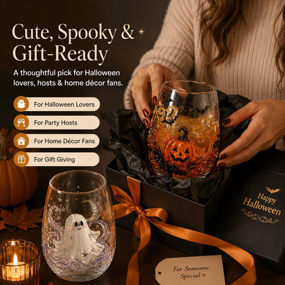 🎃 3D Halloween Artisan Glass Cups, Festive Parties & Cozy Fall Home Bar Vibes