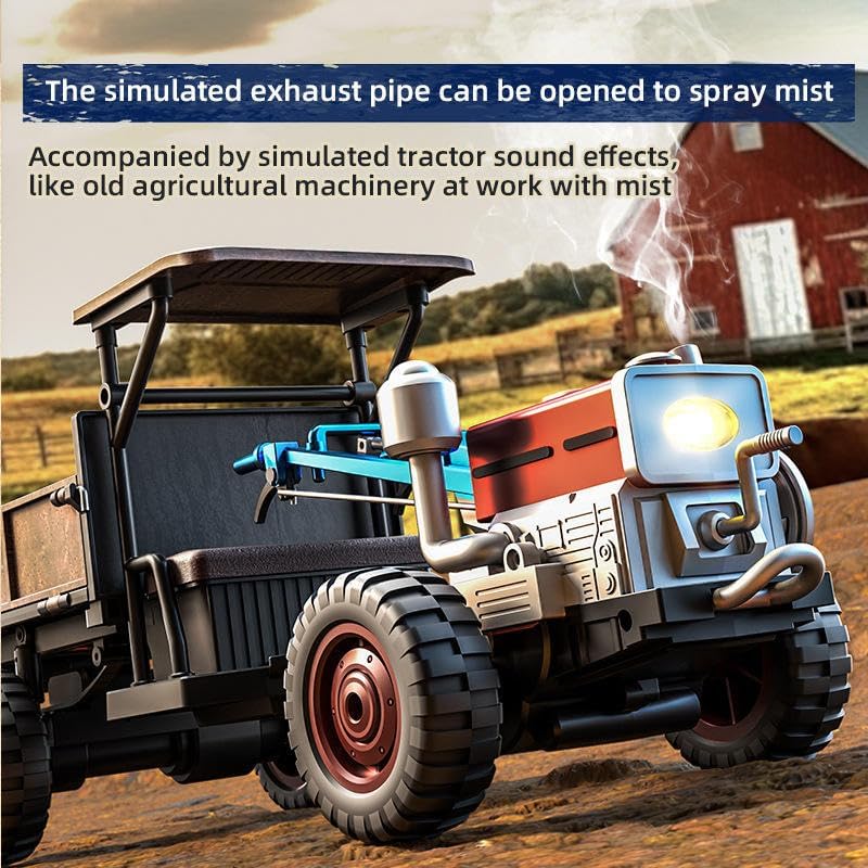 RC Tractor, 2.4G 4WD Full-Proportional All-Terrains Retro Realistic RC Farm Truck Vehicles with LED Lights