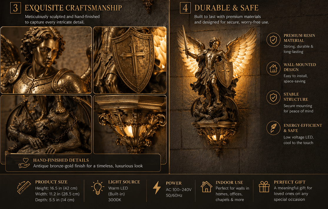 👼⚔️ Archangel Michael Divine Wall Lamp — Shield of Light & Valor. Exquisite 3D Relief Craftsmanship, Sacred Home Guardian Lighting (2026 Collector's Edition)