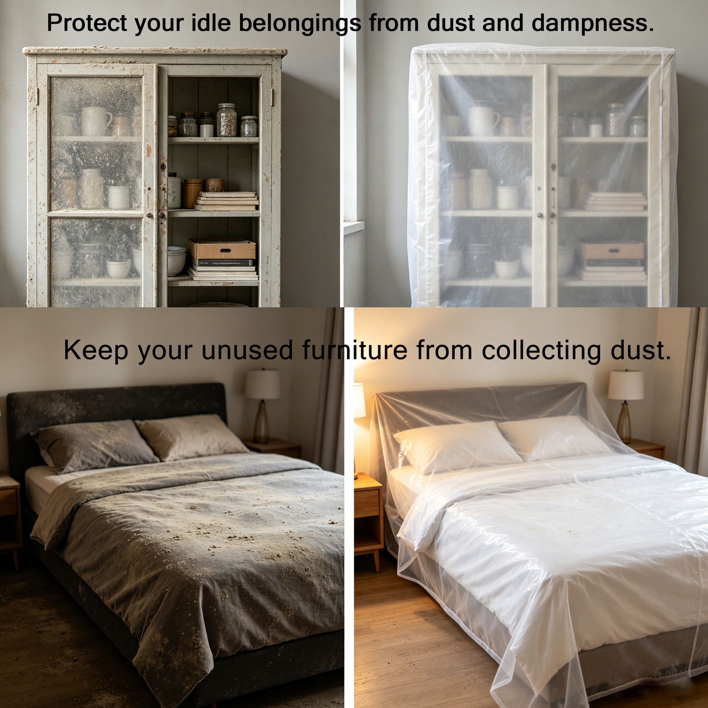 Disposable Drawstring Furniture Dust Cover | Large Waterproof Moistureproof Plastic Protector for Bed, Sofa, Renovation & Moving House