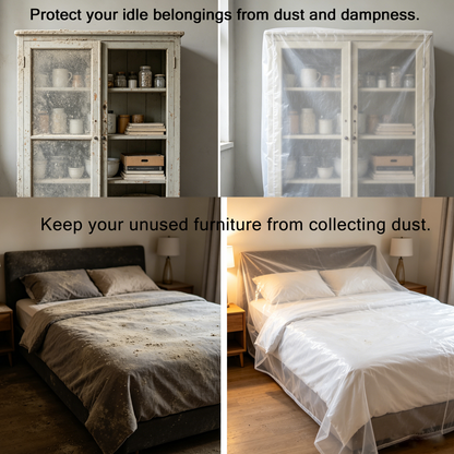 Disposable Drawstring Furniture Dust Cover | Large Waterproof Moistureproof Plastic Protector for Bed, Sofa, Renovation & Moving House