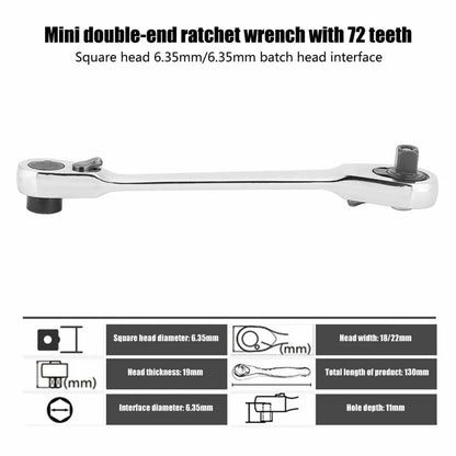 ✨1/4 Inch Mini Double Headed Ratchet Wrench Silver 72-Tooth 5° Quick Release Drive Socket Tool