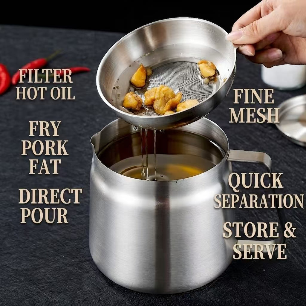 3-in-1 Stainless Steel Deep Fryer Pot – Fry, Strain & Store Oil