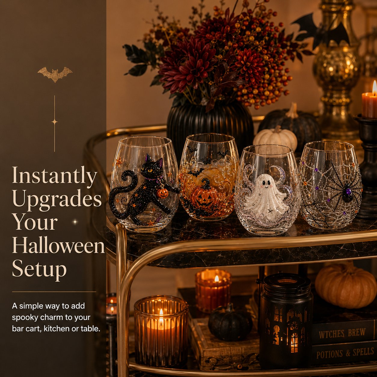 🎃 3D Halloween Artisan Glass Cups, Festive Parties & Cozy Fall Home Bar Vibes