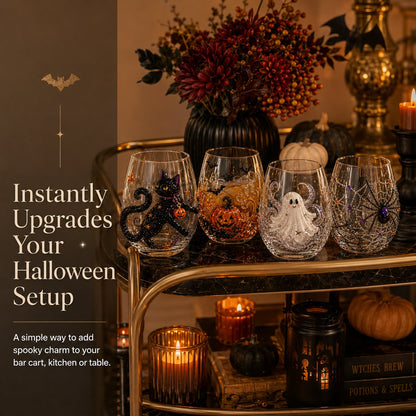 🎃 3D Halloween Artisan Glass Cups, Festive Parties & Cozy Fall Home Bar Vibes