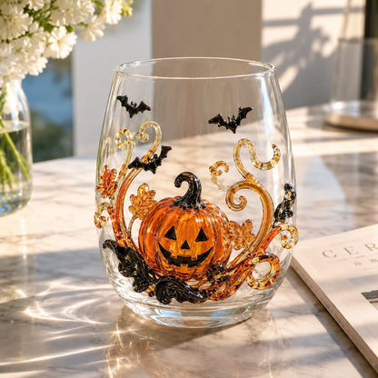 🎃 3D Halloween Artisan Glass Cups, Festive Parties & Cozy Fall Home Bar Vibes