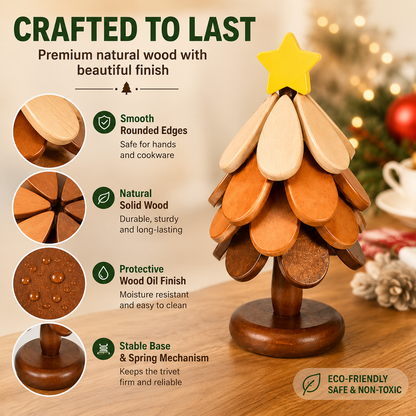 🎄 50% OFF Today | Folding Wooden Christmas Tree Trivet | Heat Resistant Expandable Solid Wood Pot Holder & Holiday Table Decor