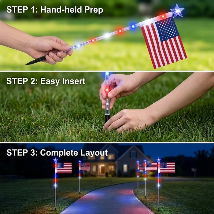 🔥Last Day-70% OFF🔥8 Solar American Flag Pathway Lights – Red, White & Blue Yard Glow for 250th Independence Celebration 🇺🇸✨