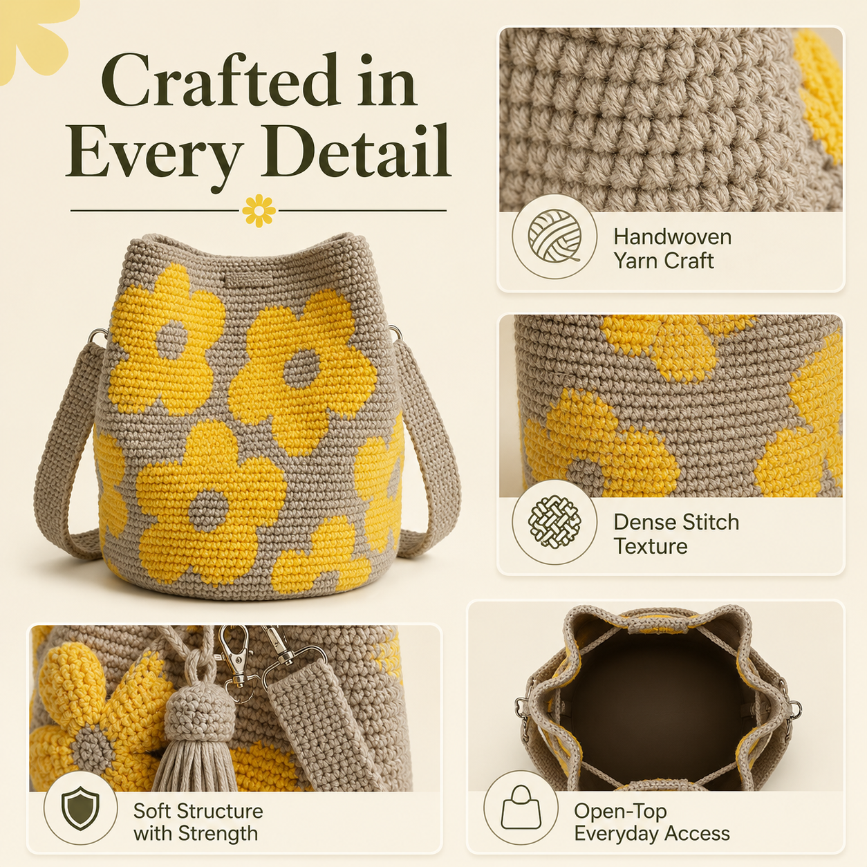 📢📢LAST DAY SALE 56% OFF👜Handmade Crochet Flower Tote 🌼✨