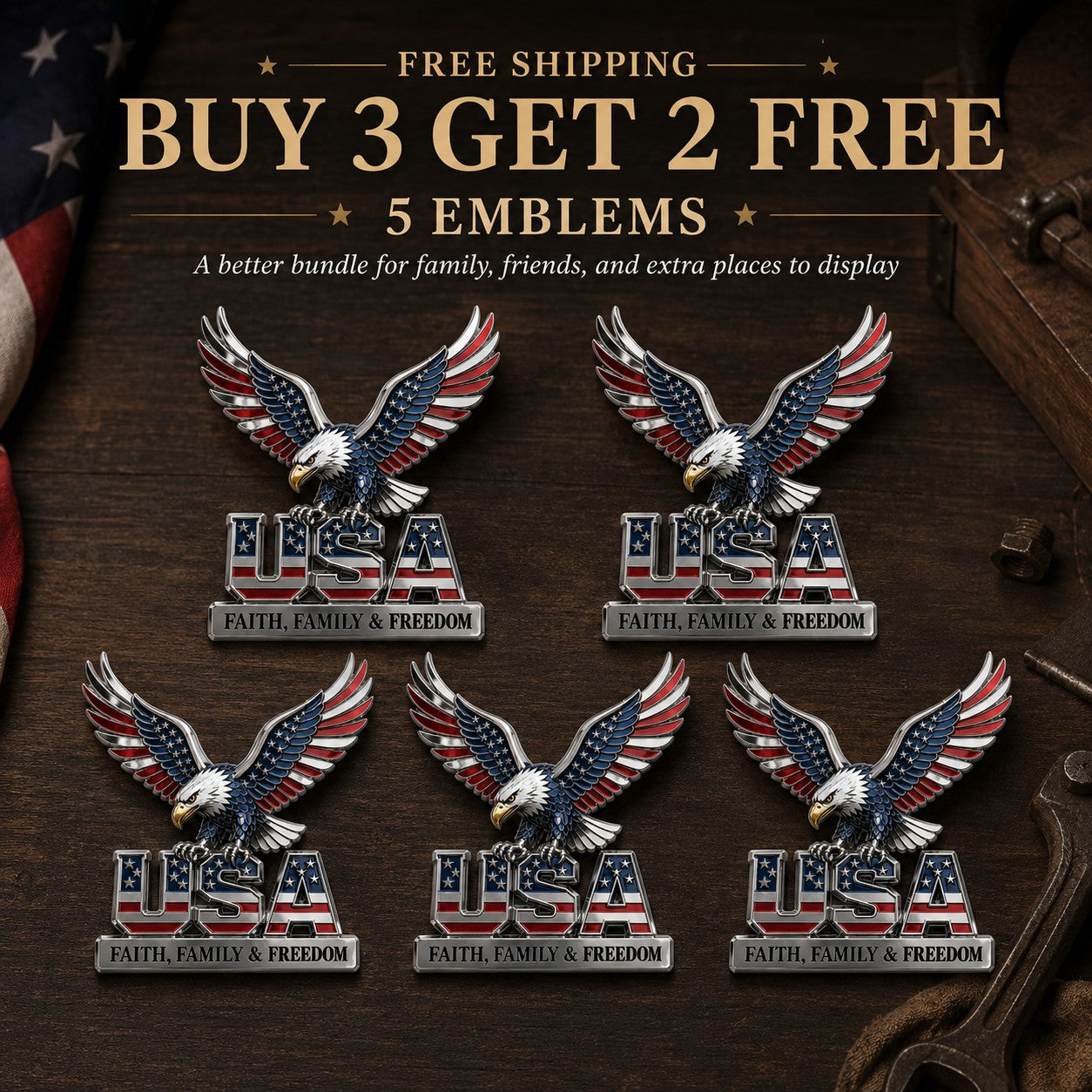 🎉250th Anniversary 49% OFF - ★USA Faith, Family & Freedom★ Metal Emblem