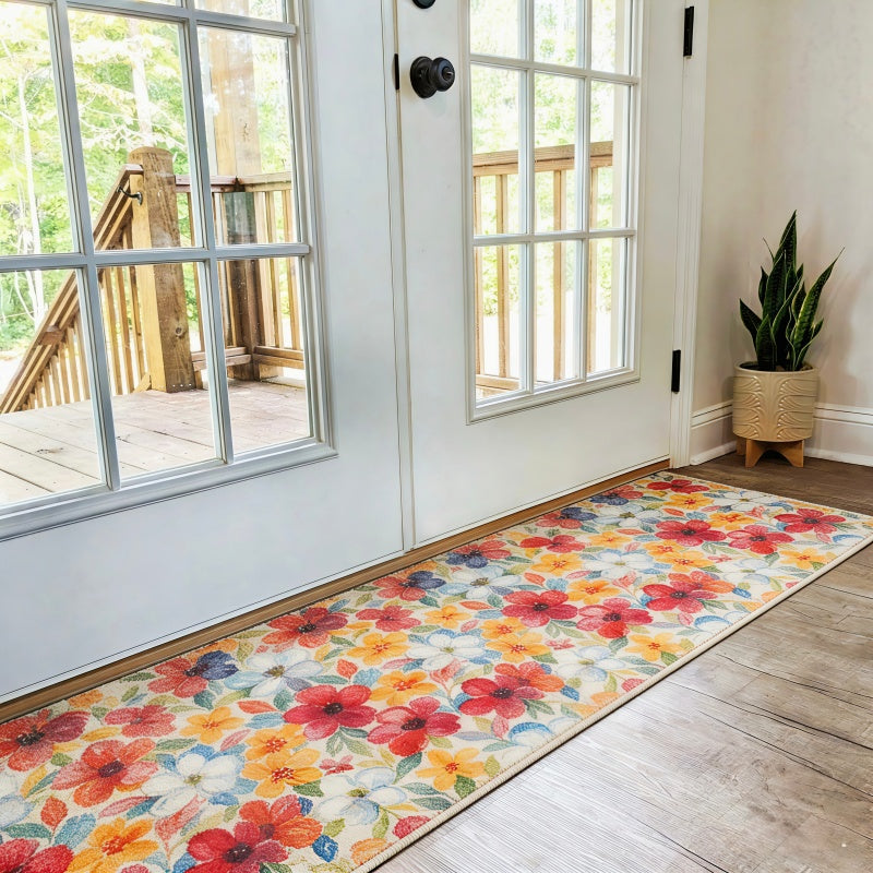 Washable Flower Runner Rug– Non-Slip & Pet-Friendly