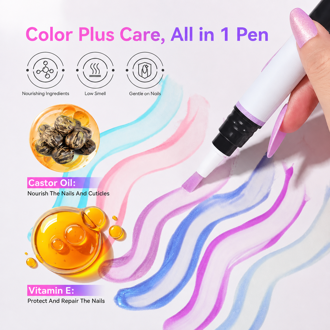 ✨ Gel Nail Polish Pen: Beginner-friendly and easy to carry on the go; delivers a brilliant, glossy finish with up to 14 days of long-lasting wear.