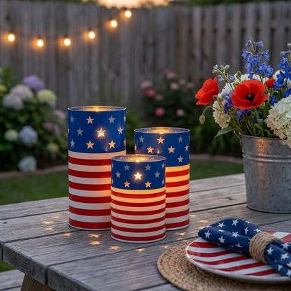 🎉Patriotic-Themed Flameless LED Candle 3 Set With Remote & Timer