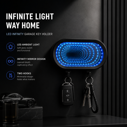 🌟Infinity LED Garage Key Holder | Illusion Mirror Rechargeable Holder
