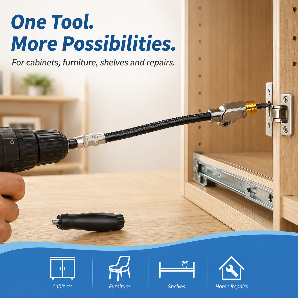 🔥 50% OFF TODAY⚙️ Flexible 90° Right Angle Drill Adapter Extension 31.5 cm 12.4 in