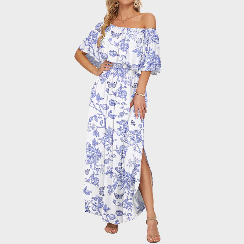 ⭐ 🔥Limited Time | Cold Shoulder Ruffle Maxi Dress with Pockets