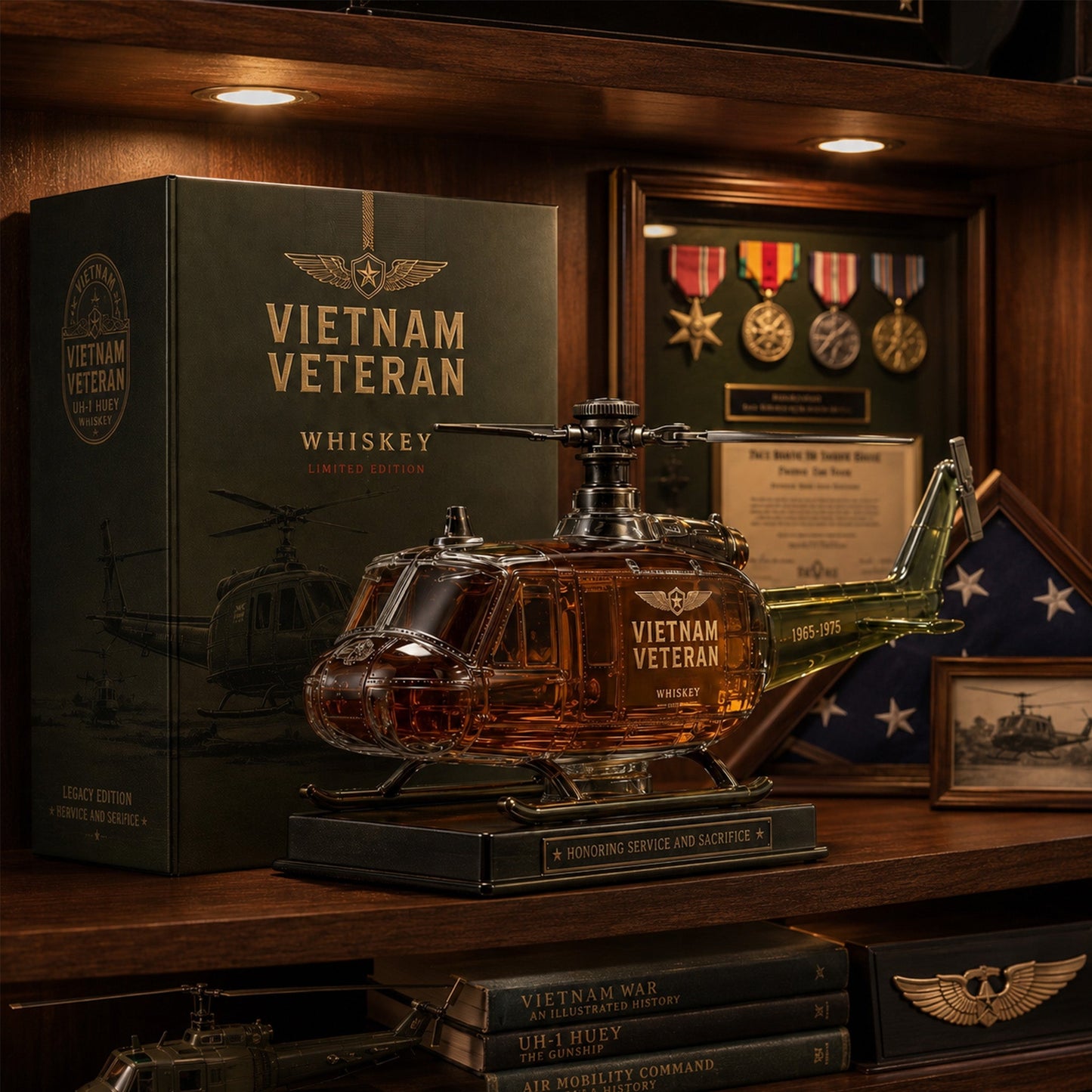 🎖️Vietnam Veteran  Military Helicopter 1965-1975 Whiskey Bottle