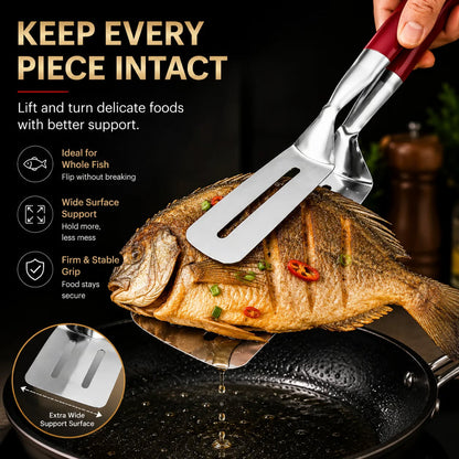 🔥 Limited-Time 50% OFF 🥩 2-in-1 Spatula Tongs — Grip, Flip, Drain & Serve with Ease
