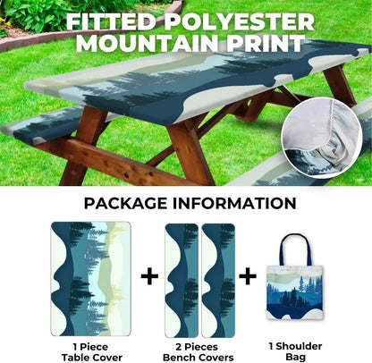 🧺Stretch Picnic Tablecloth Set | Bench Covers + Carry Bag Included 👜