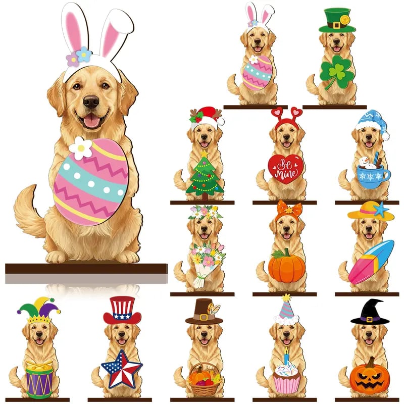 Cute Animal Wooden Sign – Interchangeable Magnetic Hats & Seasonal Decor