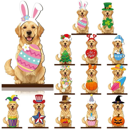 Cute Animal Wooden Sign – Interchangeable Magnetic Hats & Seasonal Decor