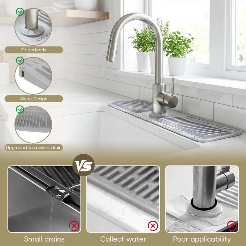 Extra‑long Silicone Sink Faucet Splash Guard Mat – Quick Drain & Drying Organizer