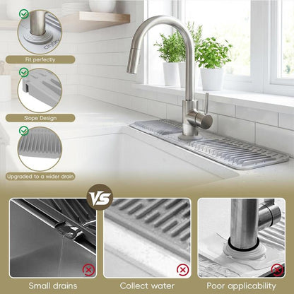 Extra‑long Silicone Sink Faucet Splash Guard Mat – Quick Drain & Drying Organizer