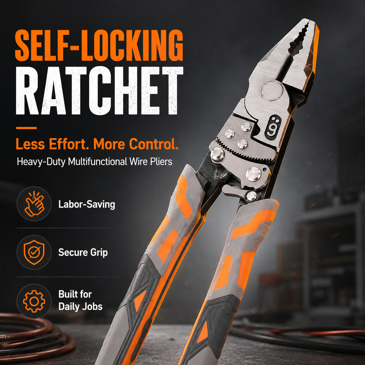 🔧 Labor-Saving Ratchet Lock Multi-Functional 55# Steel Linesman Pliers with Anti-Slip Rubber Grip