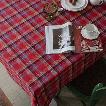 Ownkoti Classic Red Plaid Table Cover Tablecloth