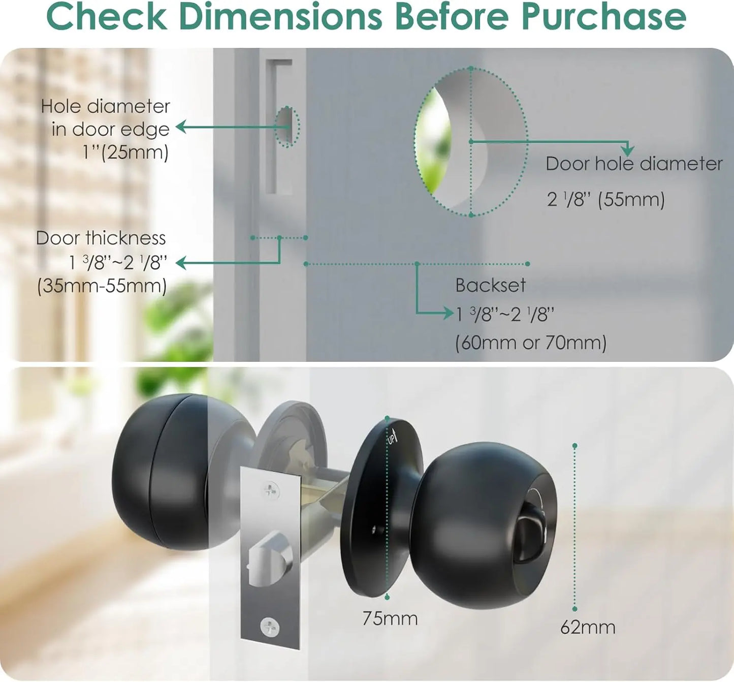 Biometric Door Knob, Keyless Entry Door Lock for Garages-2 Pcs