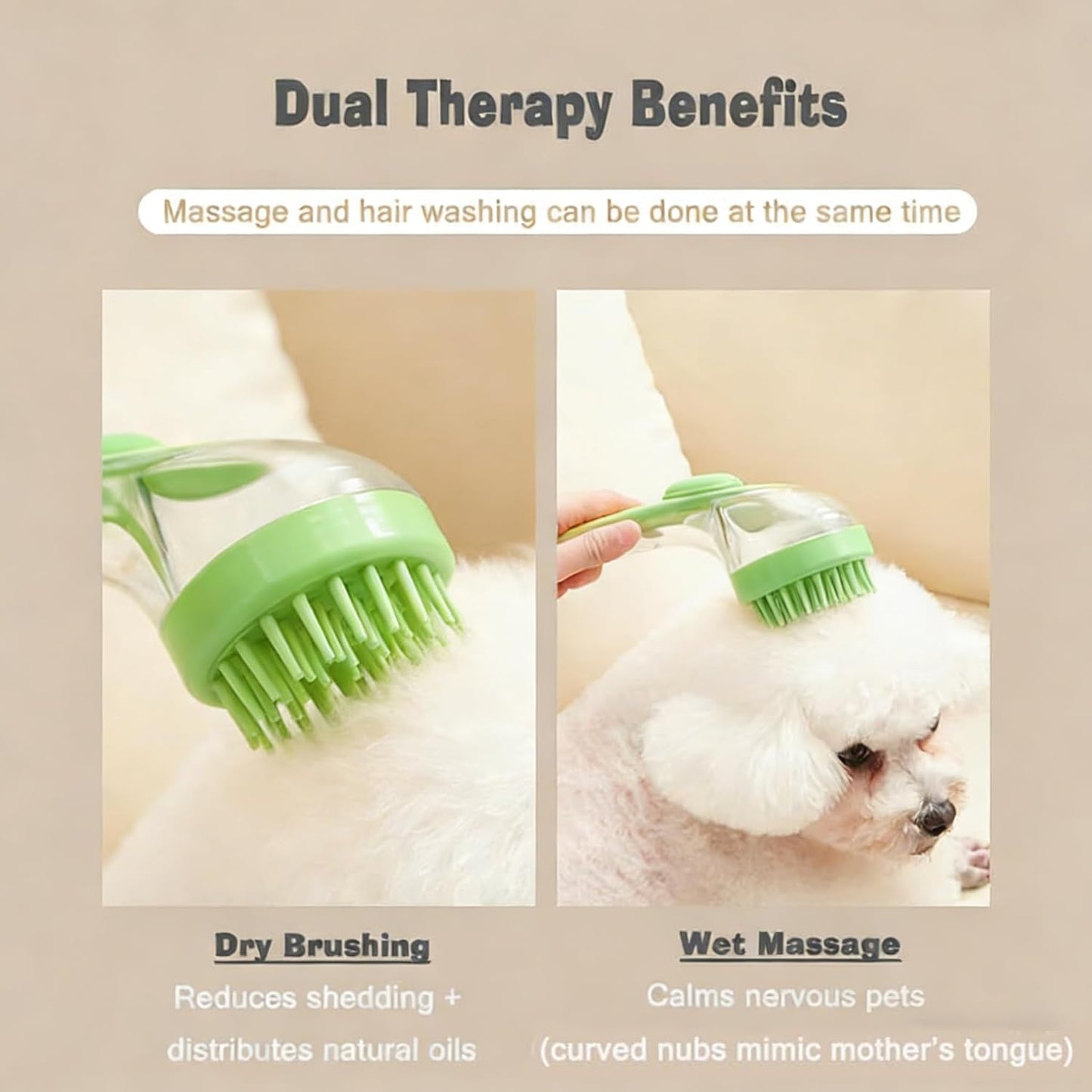 Pet Bath Brush with Shampoo Dispenser - Silicone Massage Grooming Tool for Cats & Dogs