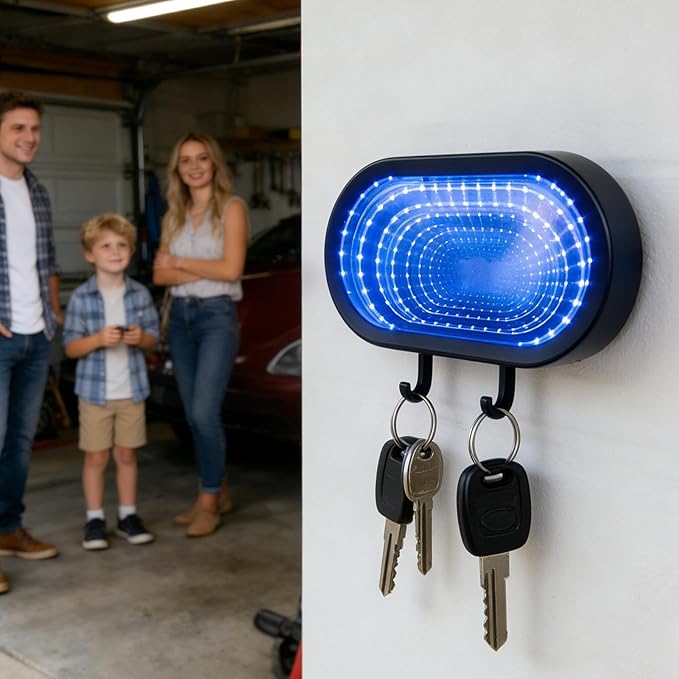 🌟Infinity LED Garage Key Holder | Illusion Mirror Rechargeable Holder