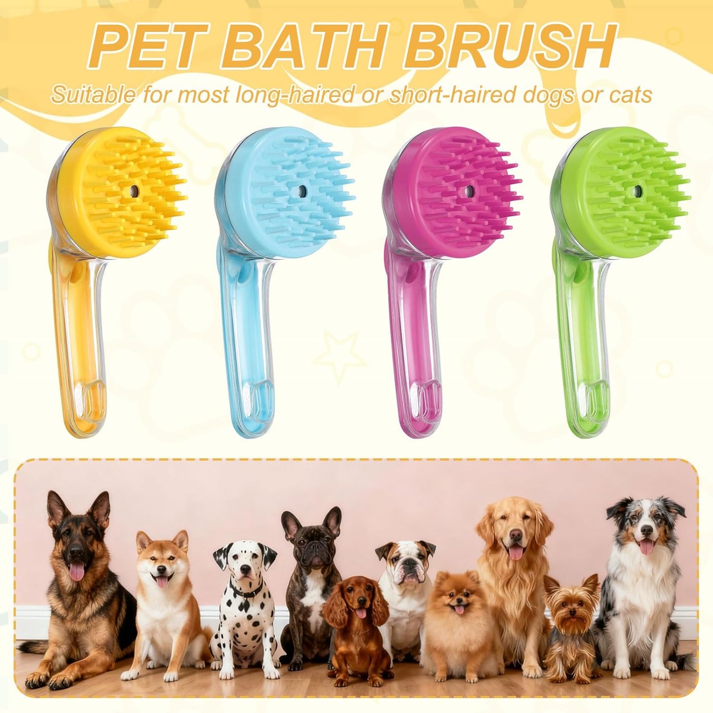 Pet Bath Brush with Shampoo Dispenser - Silicone Massage Grooming Tool for Cats & Dogs