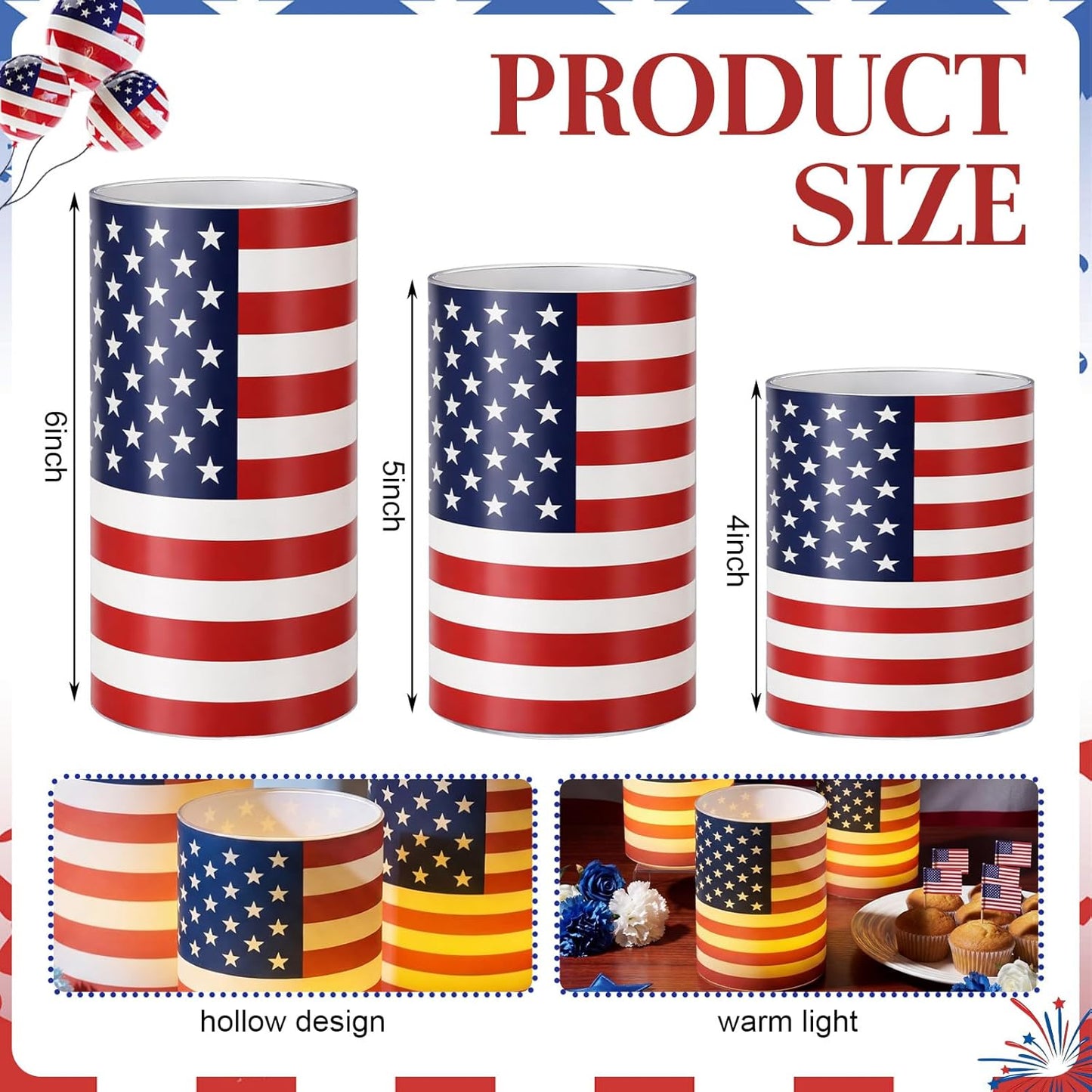 🎉Patriotic-Themed Flameless LED Candle 3 Set With Remote & Timer