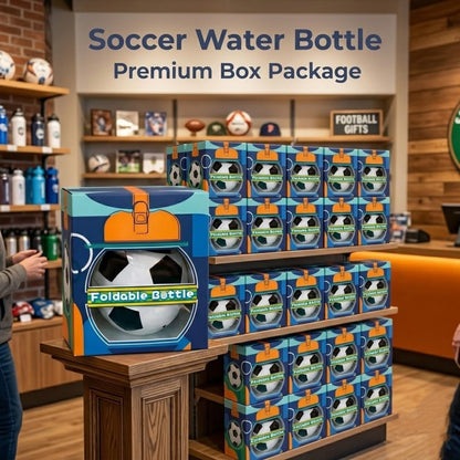 ⚽ Football Sport Design Silicone Collapsible Water Bottles, Sports Bottle with Carabiner Clip
