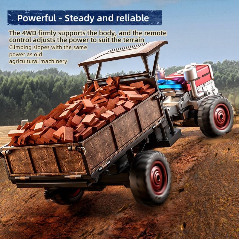RC Tractor, 2.4G 4WD Full-Proportional All-Terrains Retro Realistic RC Farm Truck Vehicles with LED Lights