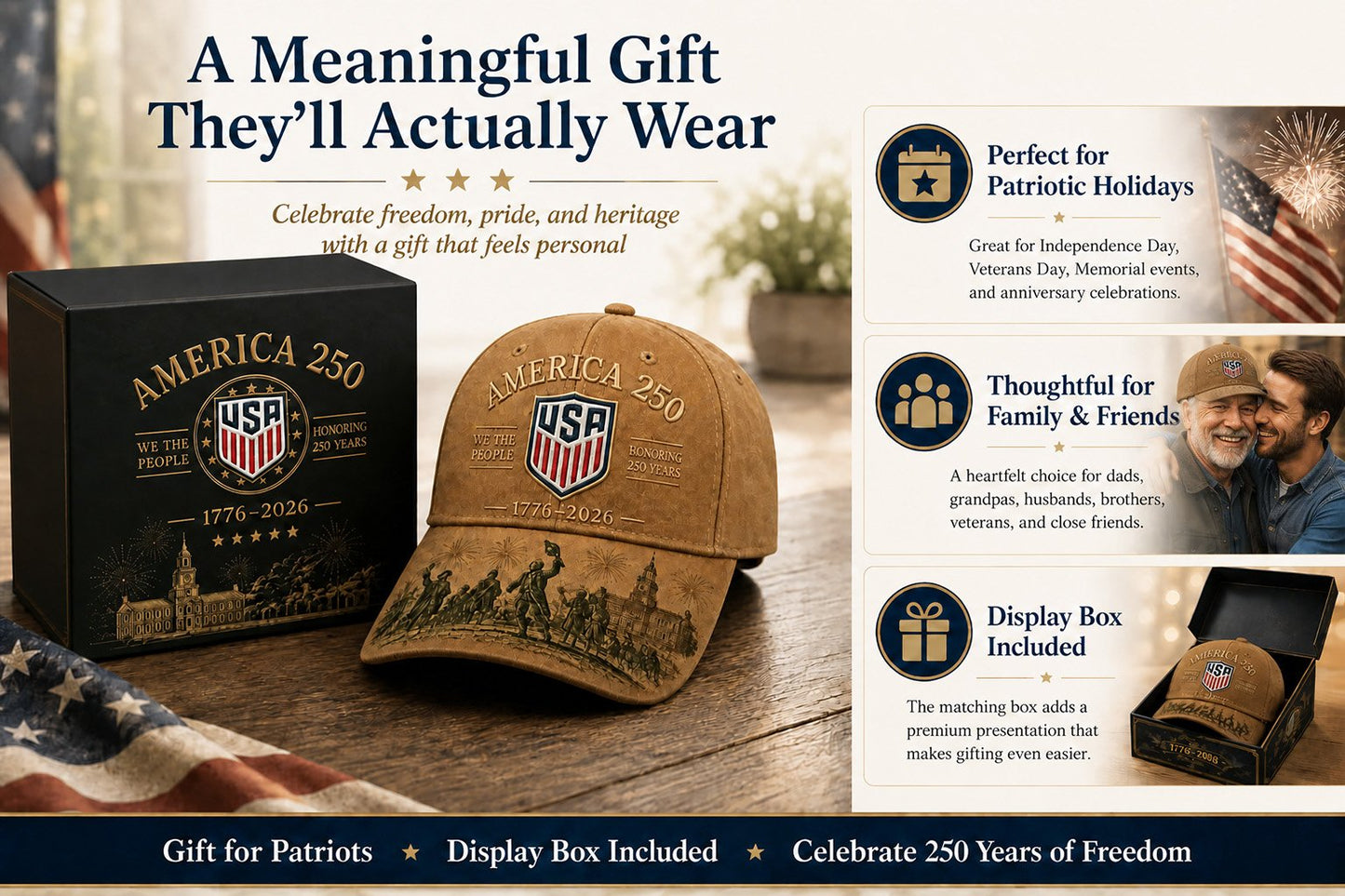 🎖️America 250 Commemorative Cap – 1776–2026 Limited Edition Patriotic Baseball Hat🧢(Breathable & Lightweight Comfort & Unisex Fit)