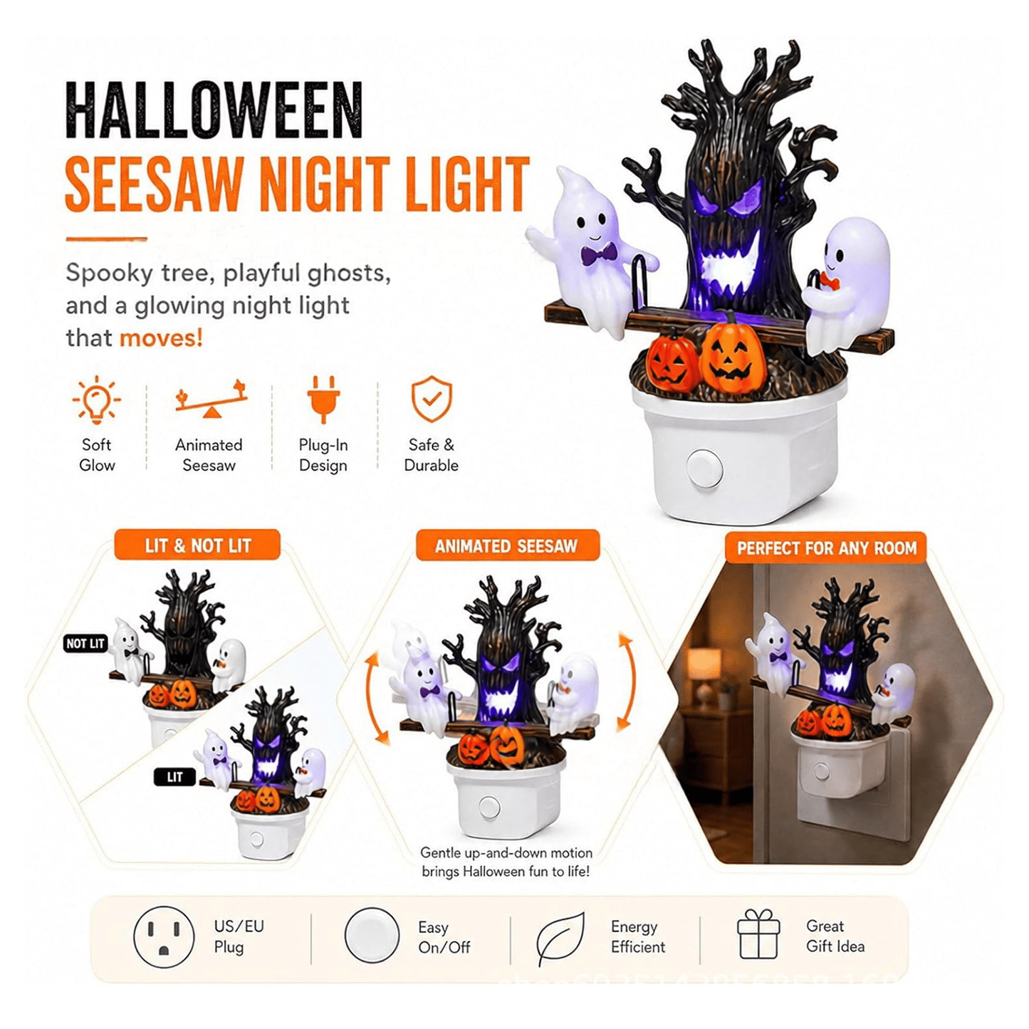 🔥HOT SALE 49% OFF🎃👻Animated Seesaw Ghost Plug In LED Night Light