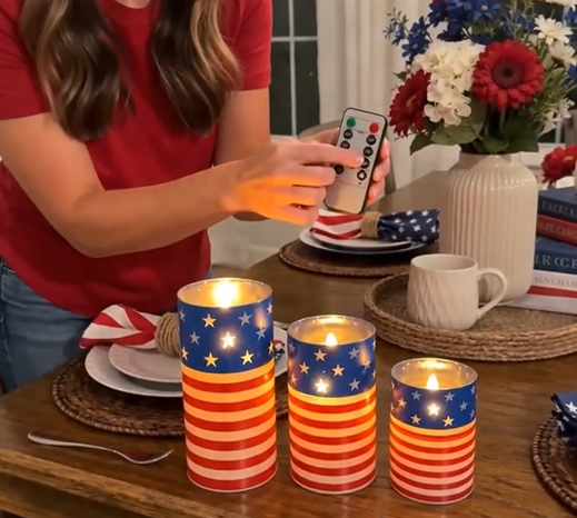 🎉Patriotic-Themed Flameless LED Candle 3 Set With Remote & Timer