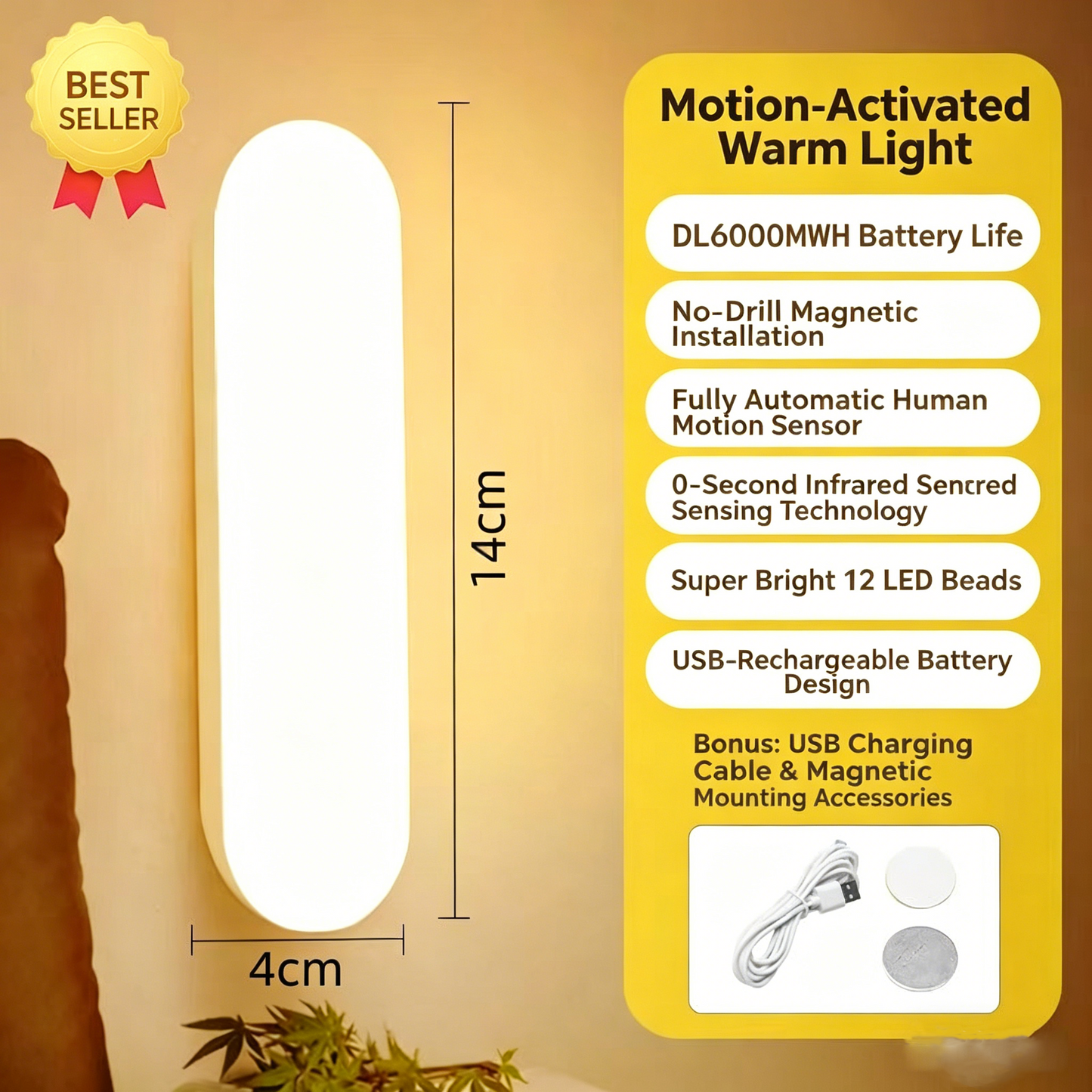 🏆The Ultimate Smart Sensor Night Light: 100% Wireless & Eco-Friendly • Auto-On/Off • 100-Day Battery •  3-Second Install🛠️🌙