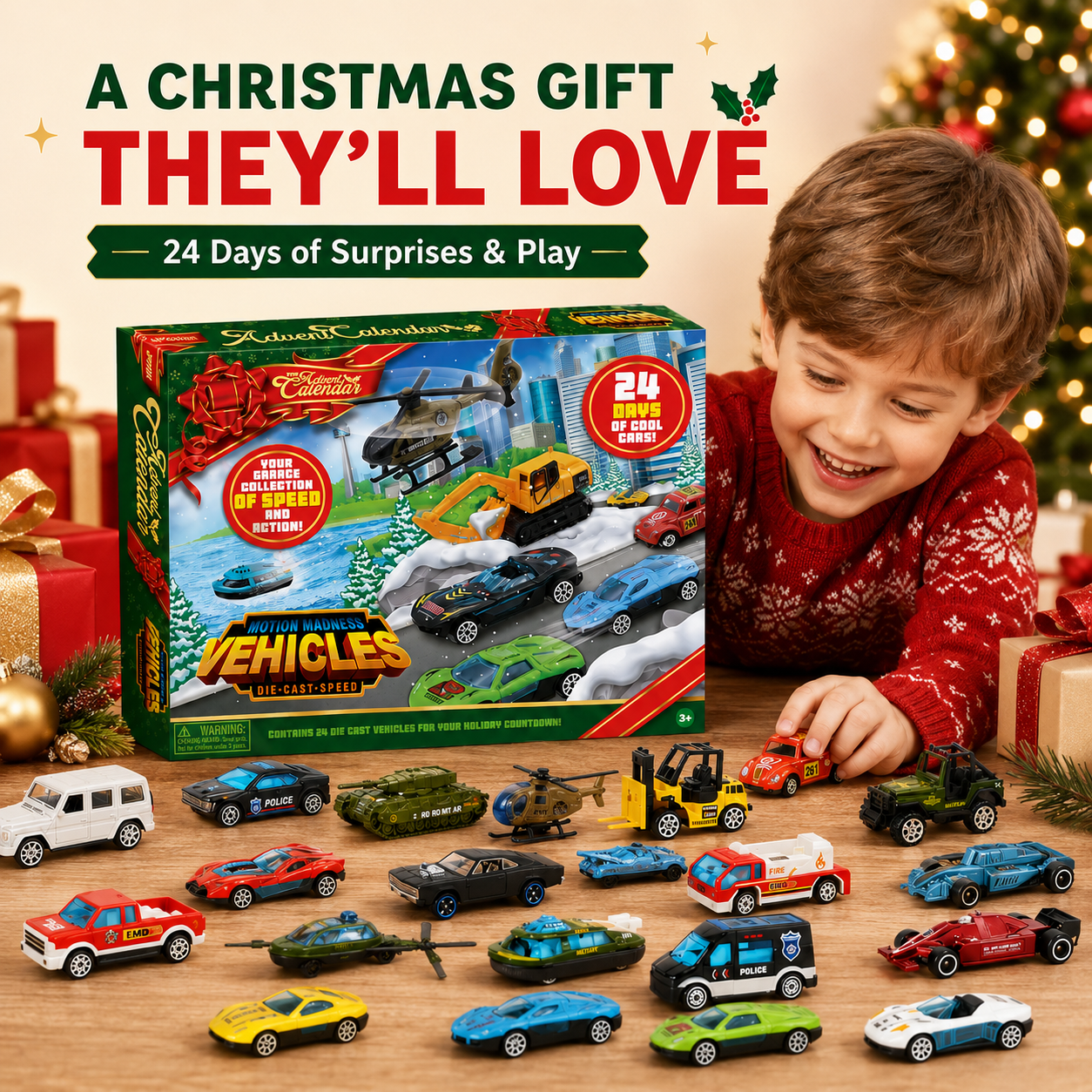 🔥 Last Day 50% OFF🎅 2026 Christmas Advent Calendar 24 Diecast Cars Set 🚗✨