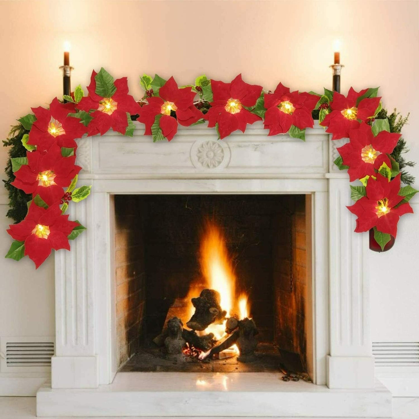 Red Flower Christmas String Lights | Cozy Holiday & Party Decor