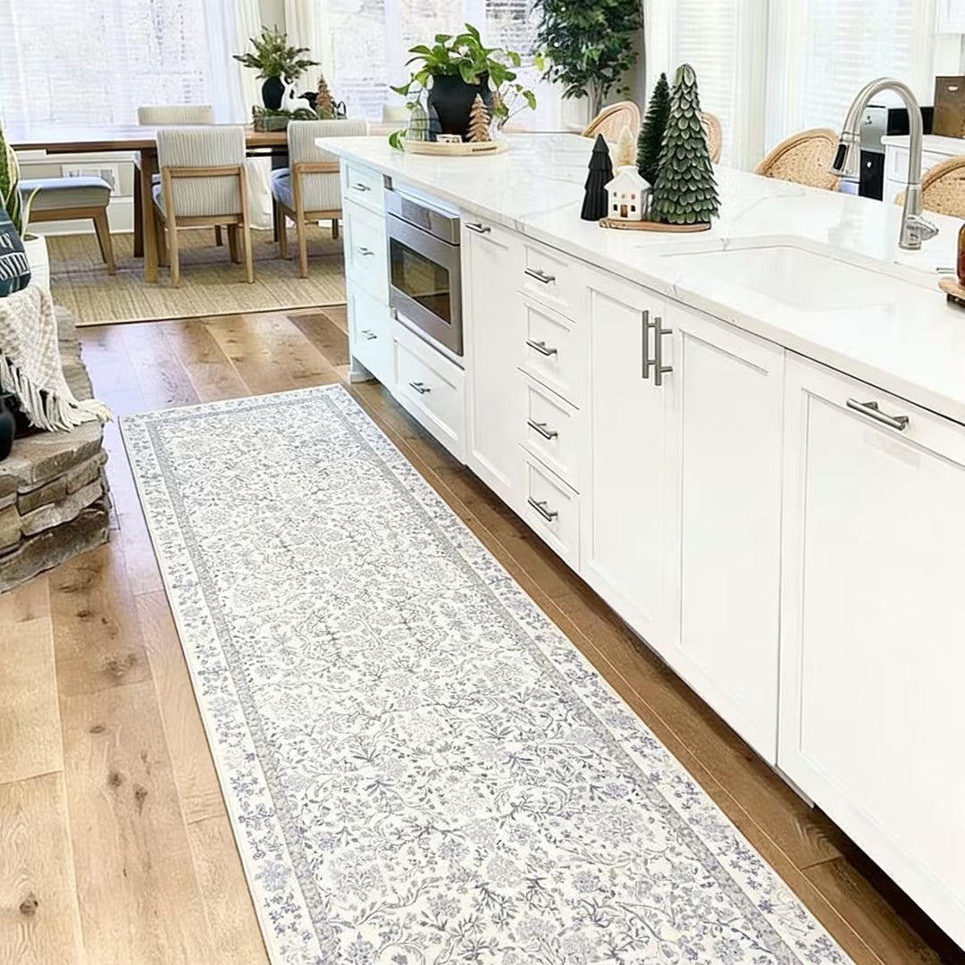 French Vintage Floral Washable Runner Rug