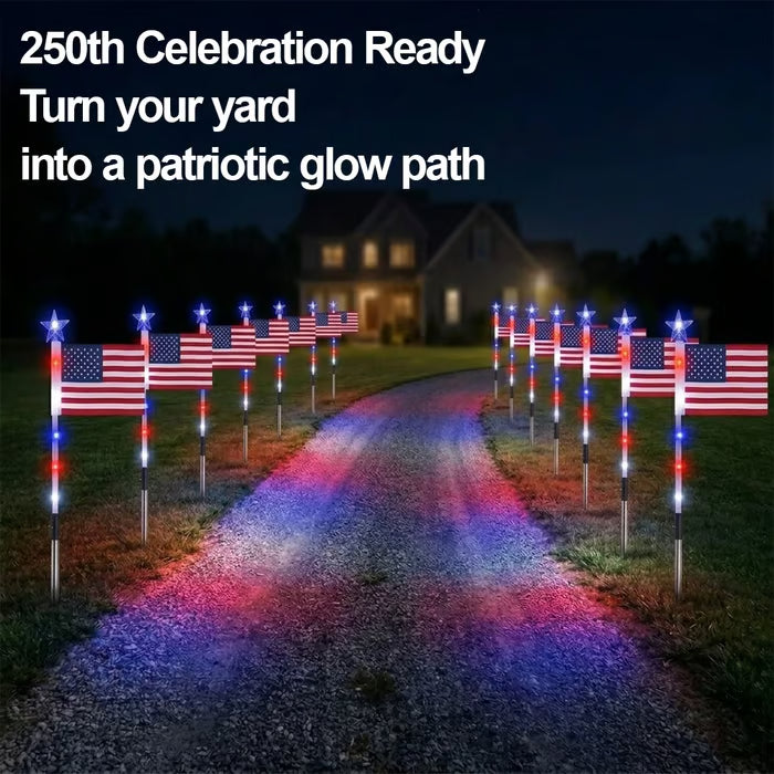 🔥Last Day-70% OFF🔥8 Solar American Flag Pathway Lights – Red, White & Blue Yard Glow for 250th Independence Celebration 🇺🇸✨