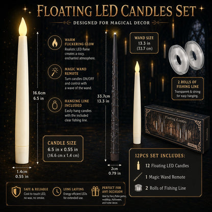 ✨ Floating LED Candles with Wand Remote | Flameless Hanging Candle Set🪄