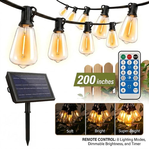 Solar String Lights, Light Sensor Activated (Day Charge/Night Auto On), Waterproof & Shatterproof, 8 Modes with Dusk to Dawn and Dimmable