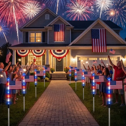 🔥MADE IN USA-8-Piece Flag Light Set🔥 – 4th of July Decorations with 8 Lighting Modes