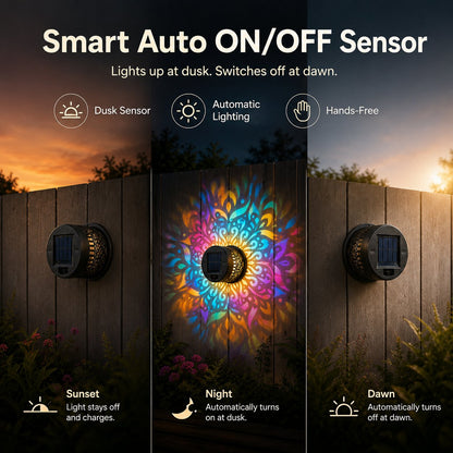 🌈✨ Mandala Solar Wall Lamp – Magical Patio Night Ambience🌼