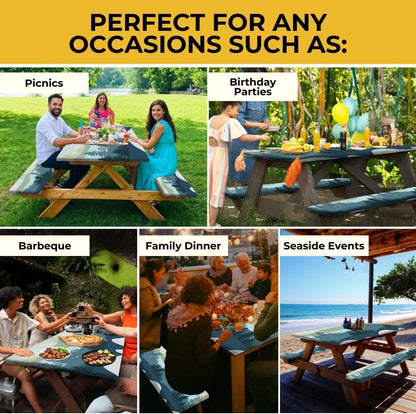 🧺 RNOONY Stretch Picnic Tablecloth Set | Bench Covers + Carry Bag Included 👜